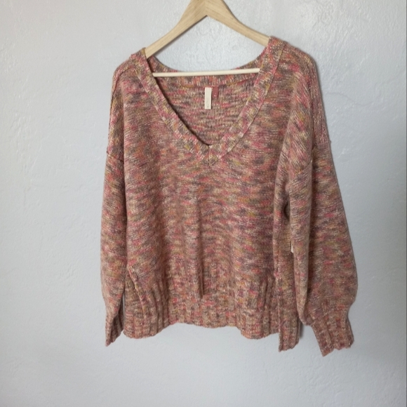Anthropologie Pilcro Oversized Deep V-neck Sweater Heather Multi S - Picture 6 of 14